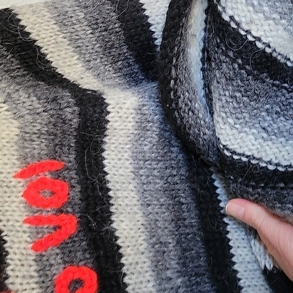 WOOL oversized striped Italian Handknit sweater dress tunic Long sleeves funnel - Picture 16 of 17